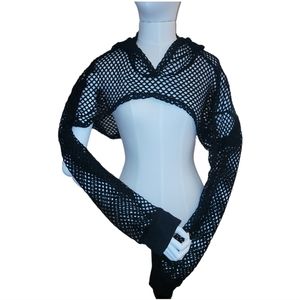 Cropped mesh hoodie black